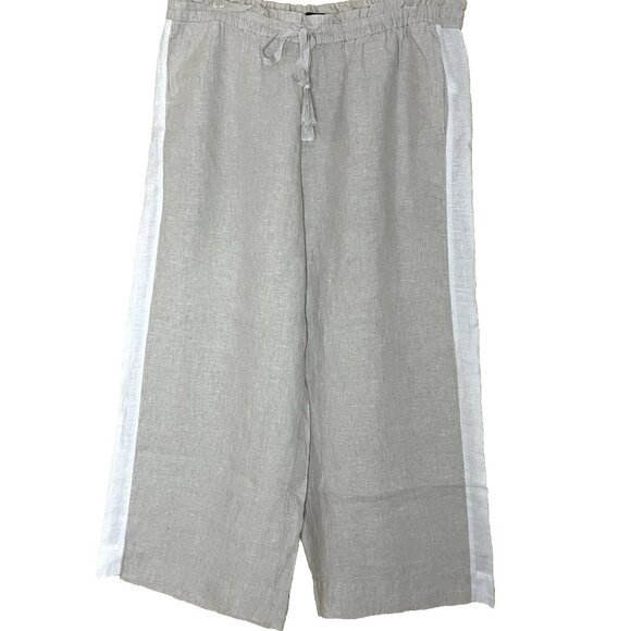 J. Crew Wide Leg Crop Linen Pants Large Flax Pull on Elastic Waist Drawstring - Picture 4 of 10